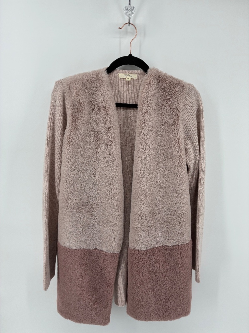 Payton Primrose Pink Colourblock Faux Fur Open Front Cardigan